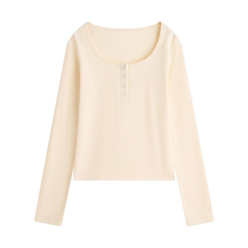 Long Sleeve Cotton Tee – Slim-Fit Stretch Shirt, Solid Color Basic Layer