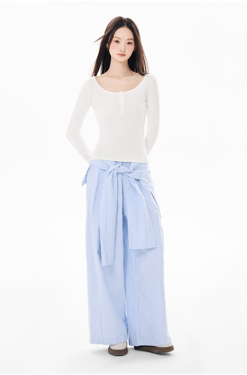 Scoop Neck Henley Thickened Long Sleeve Tee