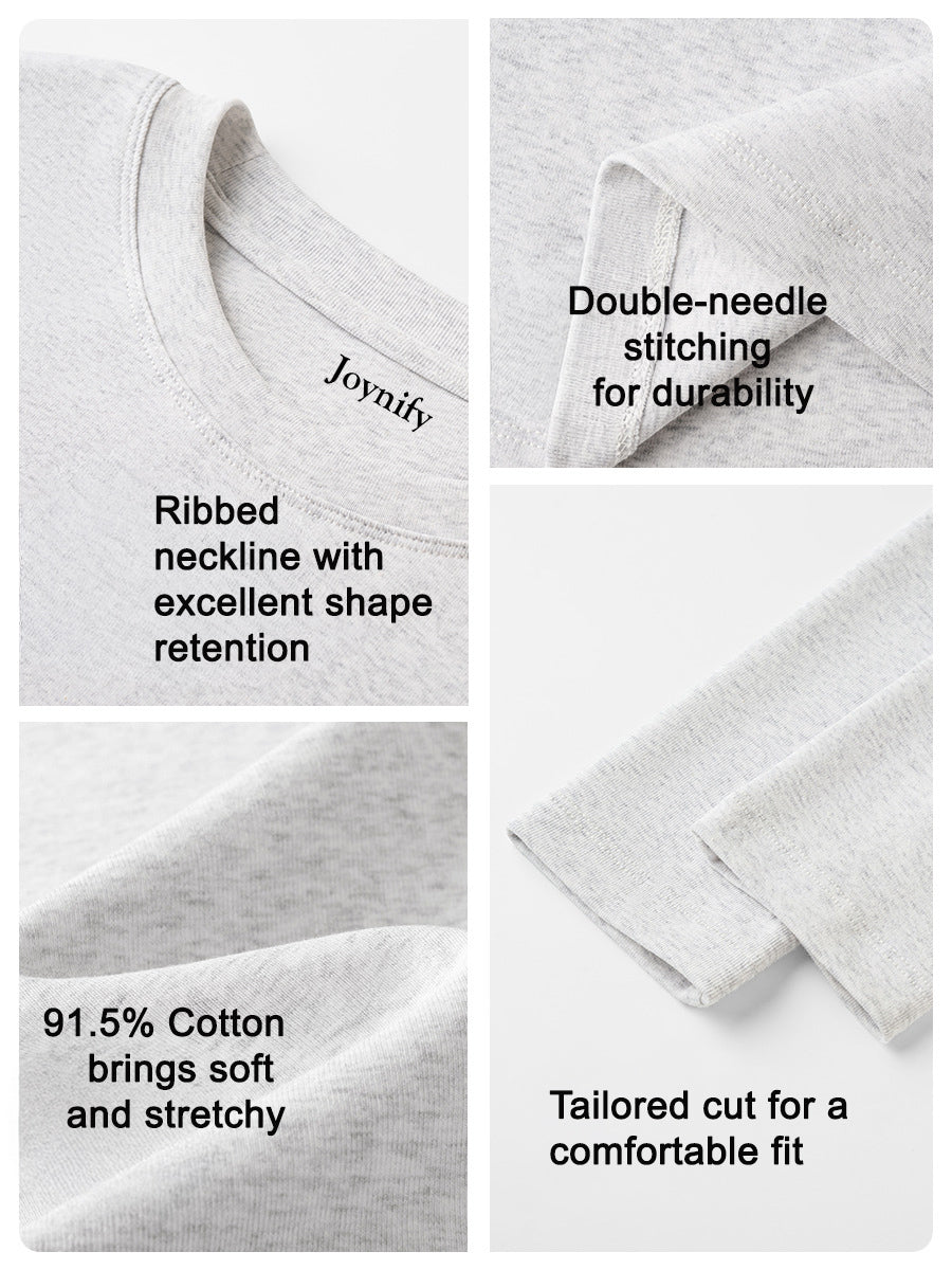 Long Sleeve Cotton Tee – Slim-Fit Stretch Shirt, Solid Color Basic Layer