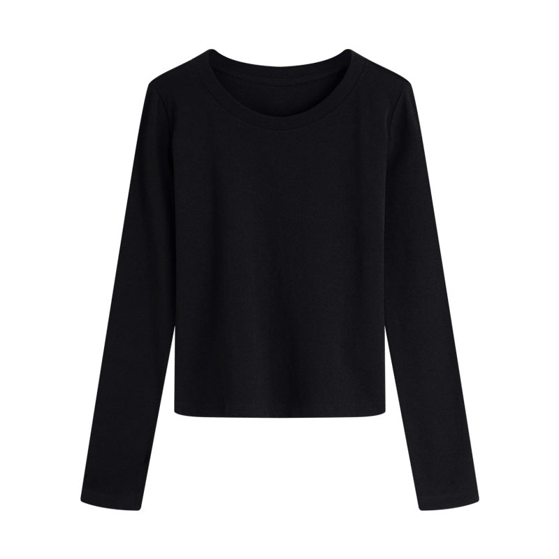 Long Sleeve Cotton Tee – Slim-Fit Stretch Shirt, Solid Color Basic Layer