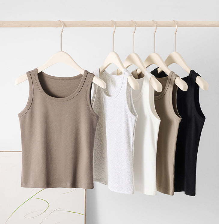 Spring/Summer Cotton Spandex Tank Top – Slim Fit Solid Color Cami, Short Crop Vest, Anti-Exposure Inner Layer