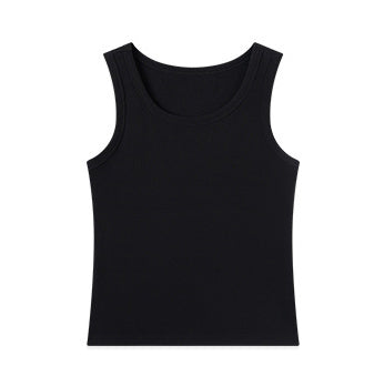 Spring/Summer Cotton Spandex Tank Top – Slim Fit Solid Color Cami, Short Crop Vest, Anti-Exposure Inner Layer